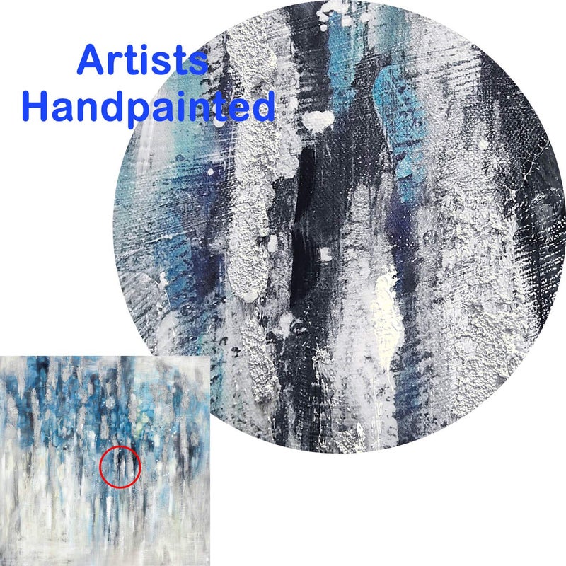 UTOP-art Abstract Wall Art Canvas Picture: Blue and Gray Artwork Modern Painting for Bathroom - Image 2
